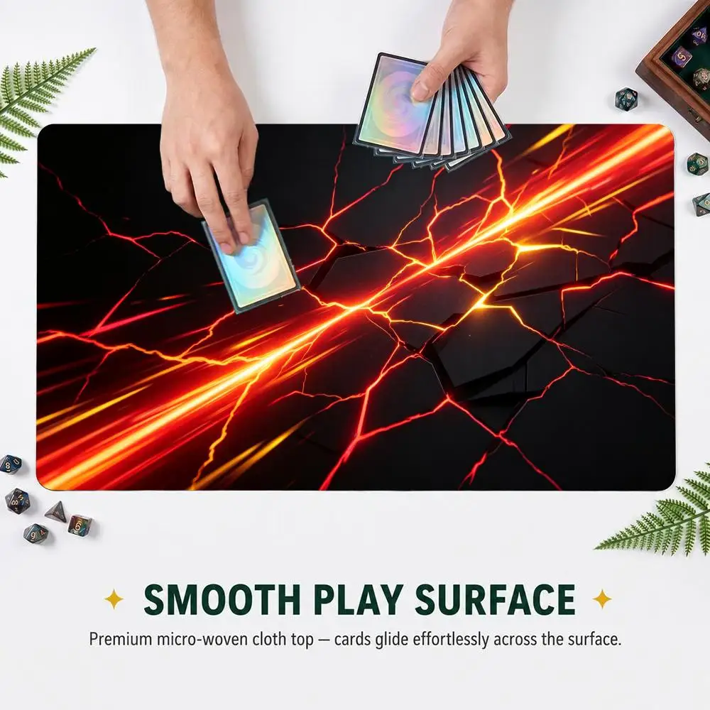 Lava Cracked Ground Fiery Light Beam Playmat Rubber Non‑Slip Card Game Mat For TCG Board Game Desk Mouse Pad
