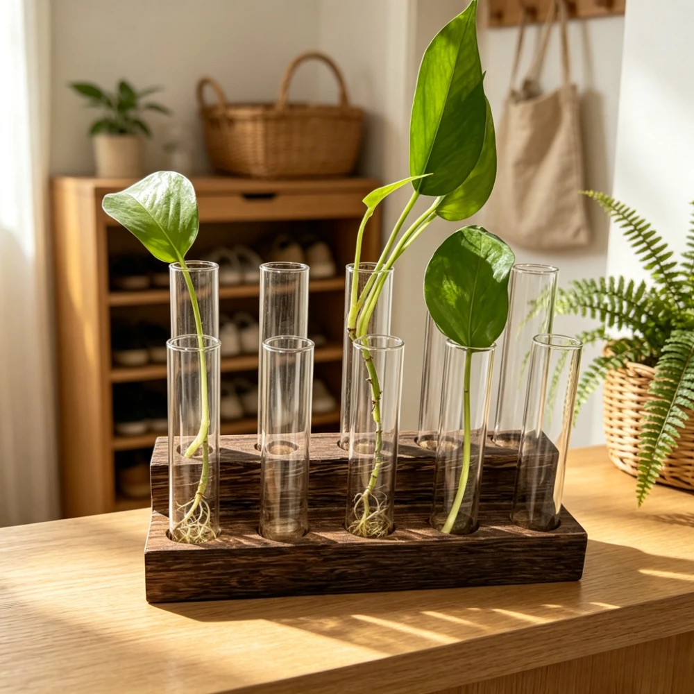 Propagation Station Vase - Kreatywne szklane probówki z drewnianym stojakiem,