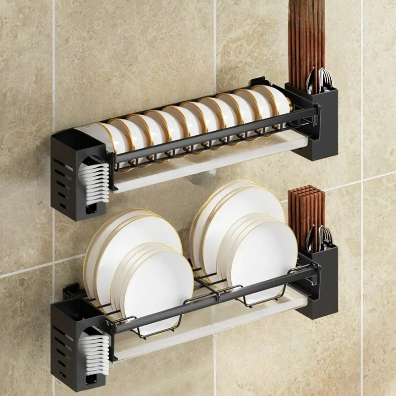 

Dish Rack Punch-free Kitchen Organizer Storage Drying Shelf Wall-mounted Multifunction Drain Chopsticks Spoon Tableware Holder