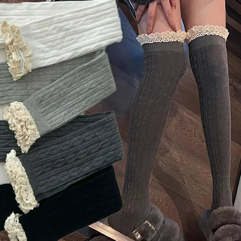 

Lolita Lace Up Long Knee Socks for Women Over Knee Thigh High Stockings Spring Autumn Fashion Girls Warm Sexy Cotton JK Tights