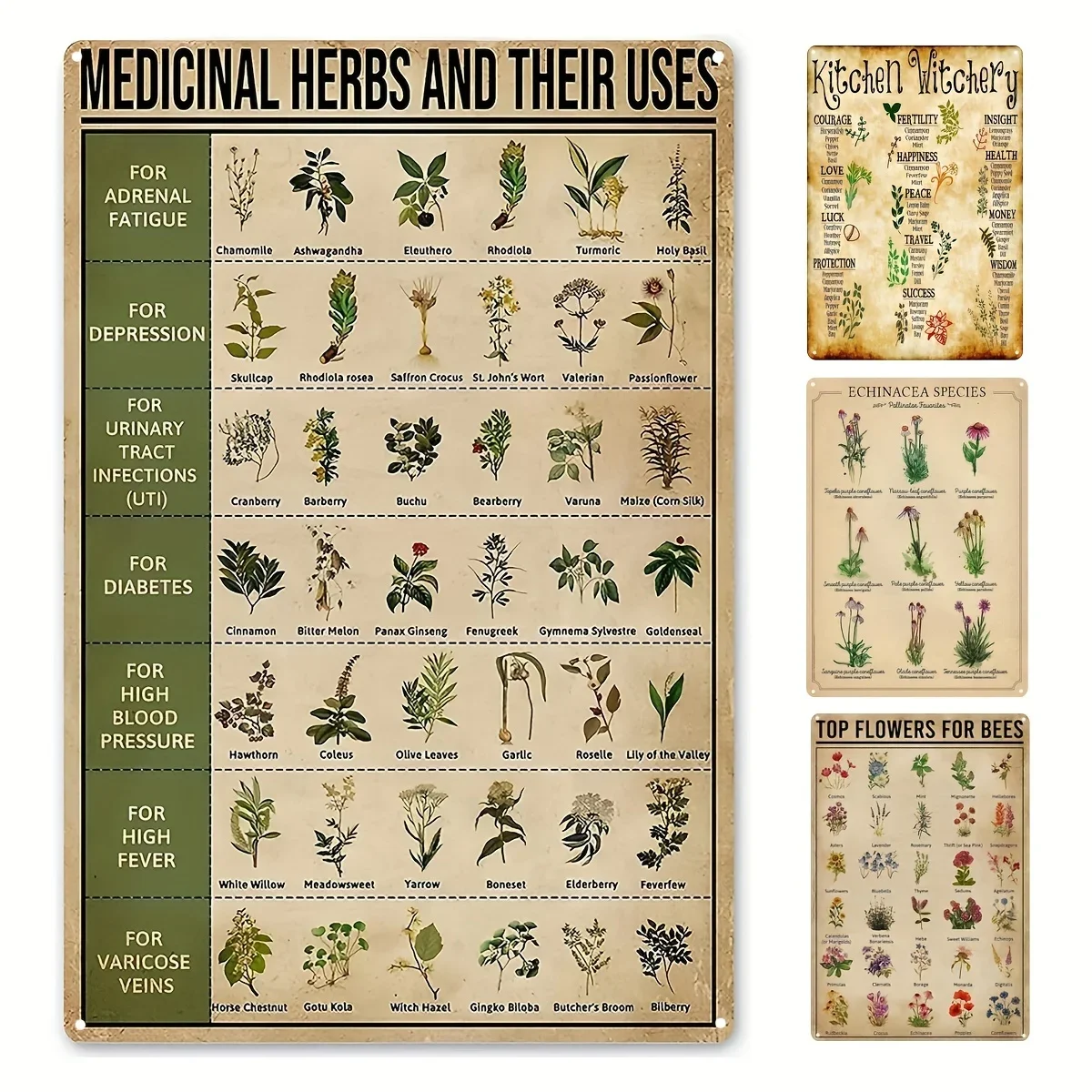 

Metal Sign Medicinal Herbs Witches Magic Knowledge Kitchen Blessing Kitchen Decor Vintage Metal Tin Sign Decor Metal Sign Decor