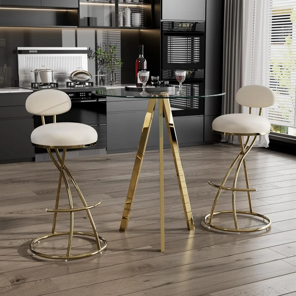 

3 Piece Pub Dining Set, Modern Round Bar Table and Chairs for 2, 28" Counter Height Barstools and Glass Kitchen Table Set