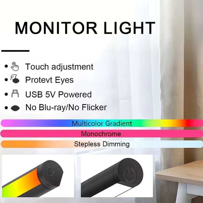 LED Computer Screen Hanging Light Bar USB Monitor Light Bar Touch 3 Color Dimming Computer Monitor Lamp for Home Office Gaming view 3
