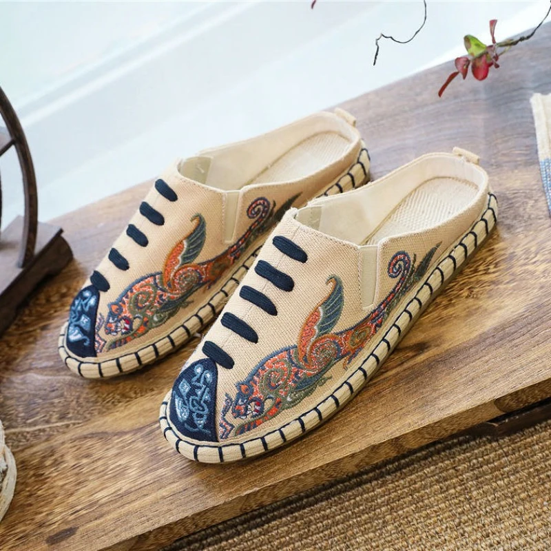 

Мужские парусиновые тапочки на плоской подошве с вышивкой, дышащая дешевая обувь, жидкость для взрослых, дизайнерские роскошные шлепанцы Y2k, летняя мужская обувь, распродажа