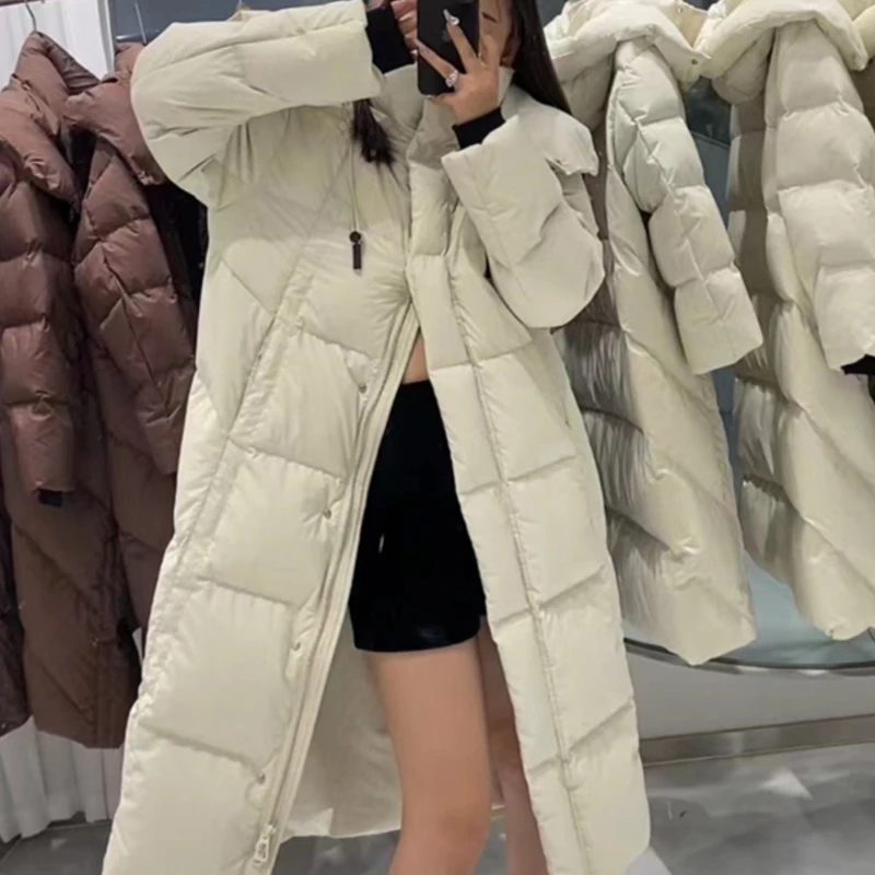 Hooded Puffer Coats for Women, Long Winter Coat, Korean Fashion, Casual Parkas, Thick Warm Down Jacket, Loose Outerwear, Female