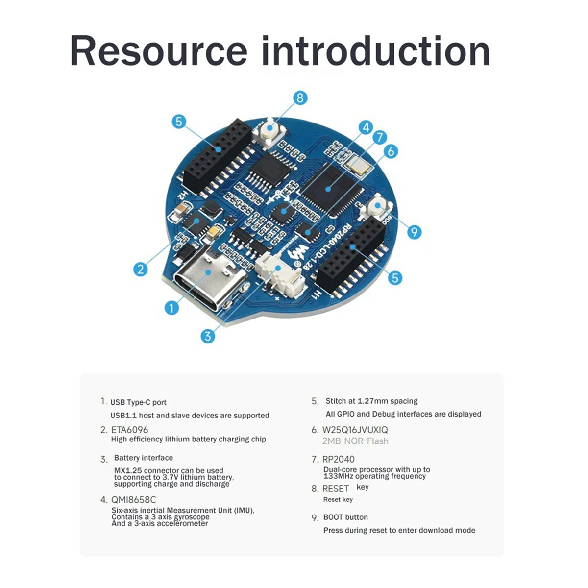 

2025 New- 2X for RP2040 Microcontroller Development Board 1.28 Inch Circular LCD Display Screen with Sensor