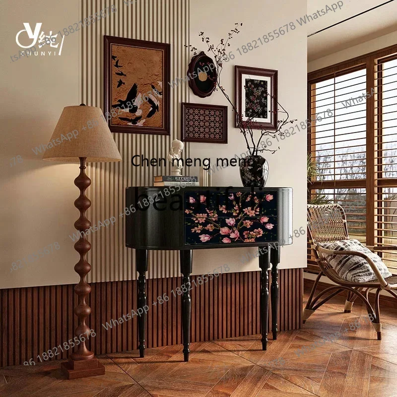 

A32 French Style Solid Wood Entryway Table Living Room Wall-Mounted Solid Wood Entryway Cabinet Hallway Storage Cabinet