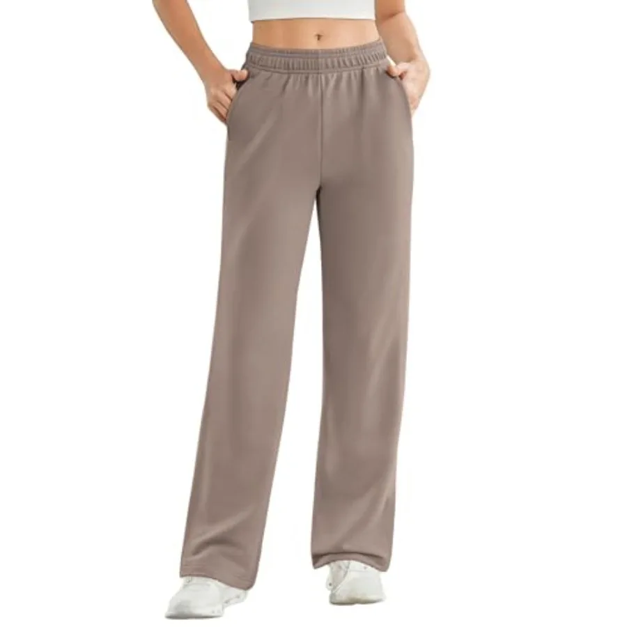 

PINSPARK Women's High Waisted Straight Leg Sweatpant Comfy Interior Drawstring Workout Sweat Pants Pocket Fall Casual Pant