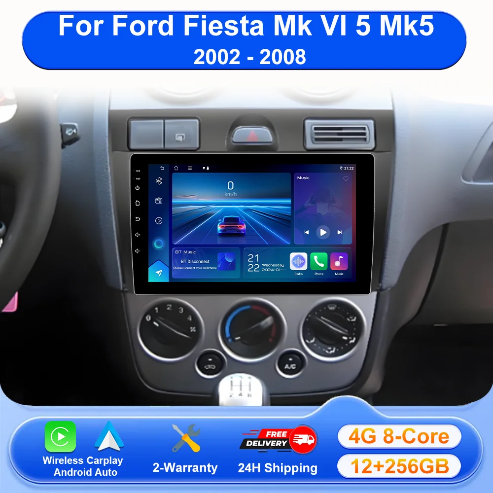 

Автомагнитола Android 16 с CarPlay для Ford Fiesta Mk VI 5 Mk5 2002-2008, мультимедийная GPS-навигация, видеоплеер, стереосистема, без 2 DIN