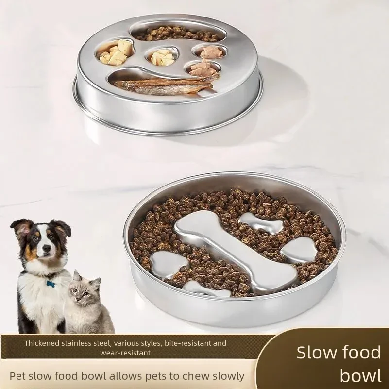 Stainless steel slow feeder bowl, non-slip pet food bowl, anti-tipping thickened large capacity dog bowl, cat bowl, slow feeding