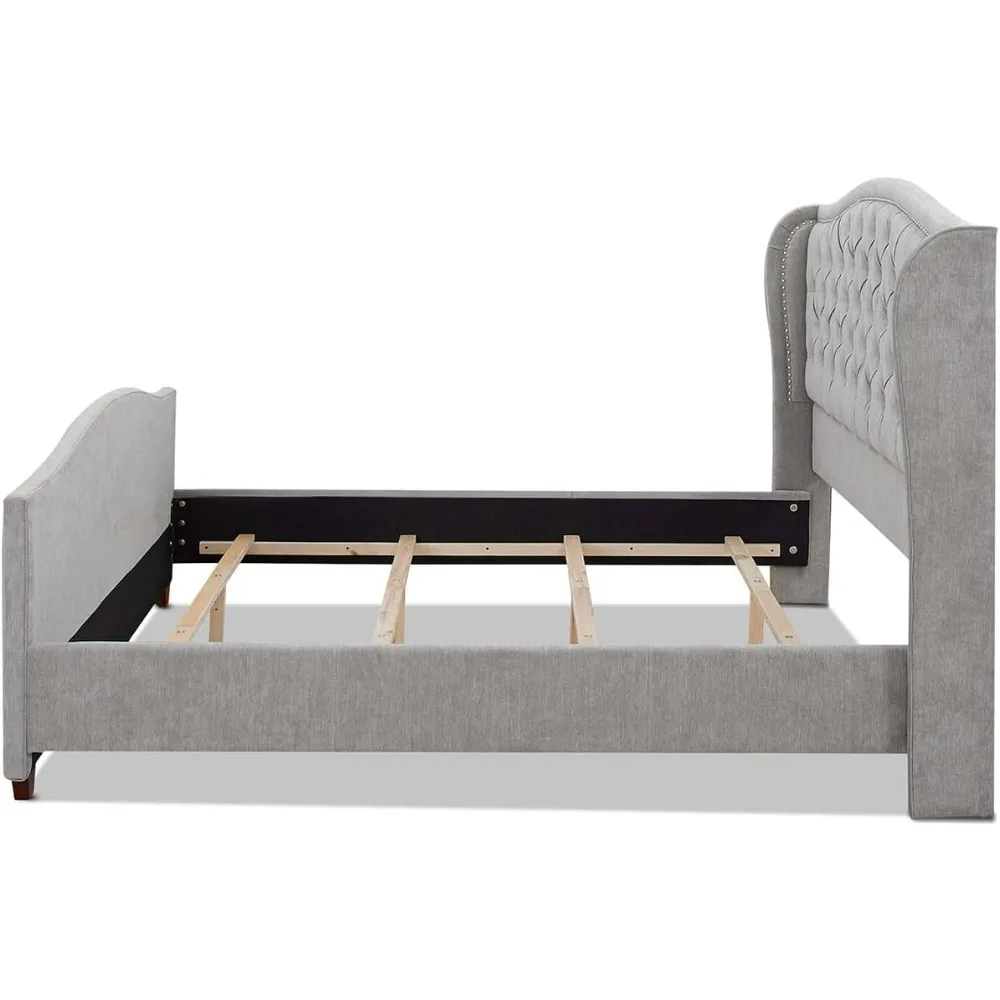 Home Marcella Upholstered Shelter Headboard Bed Set, King, Silver Grey Polyester