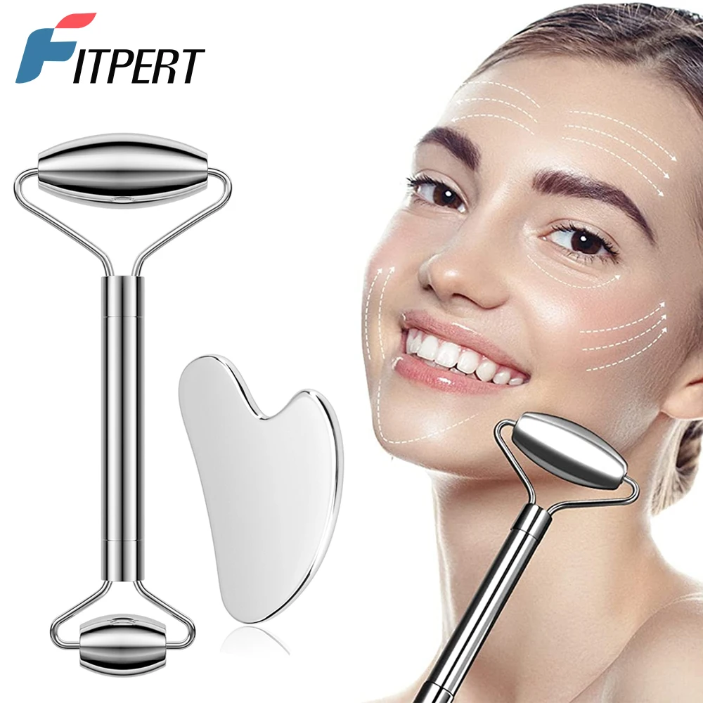 

Face Roller and Gua Sha Set - Stainless Steel Mini Facial Roller Set, Skin Roller Massager for Wrinkles,Anti Aging Facial Roller