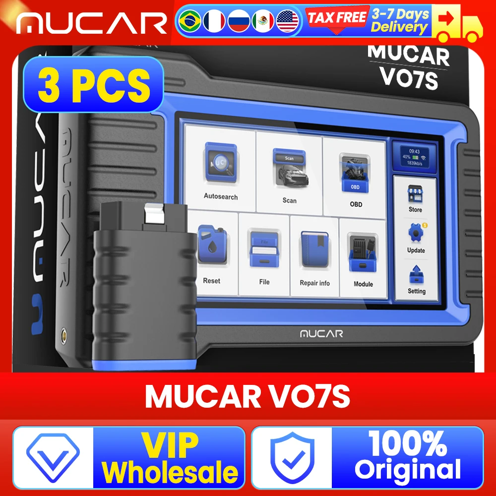 VIP Wholesale 3 PCS MUCAR VO7 S CANFD Bi-directional ECU Coding Full System 28 Reset Professional Scanner Car Diagnostic Tools