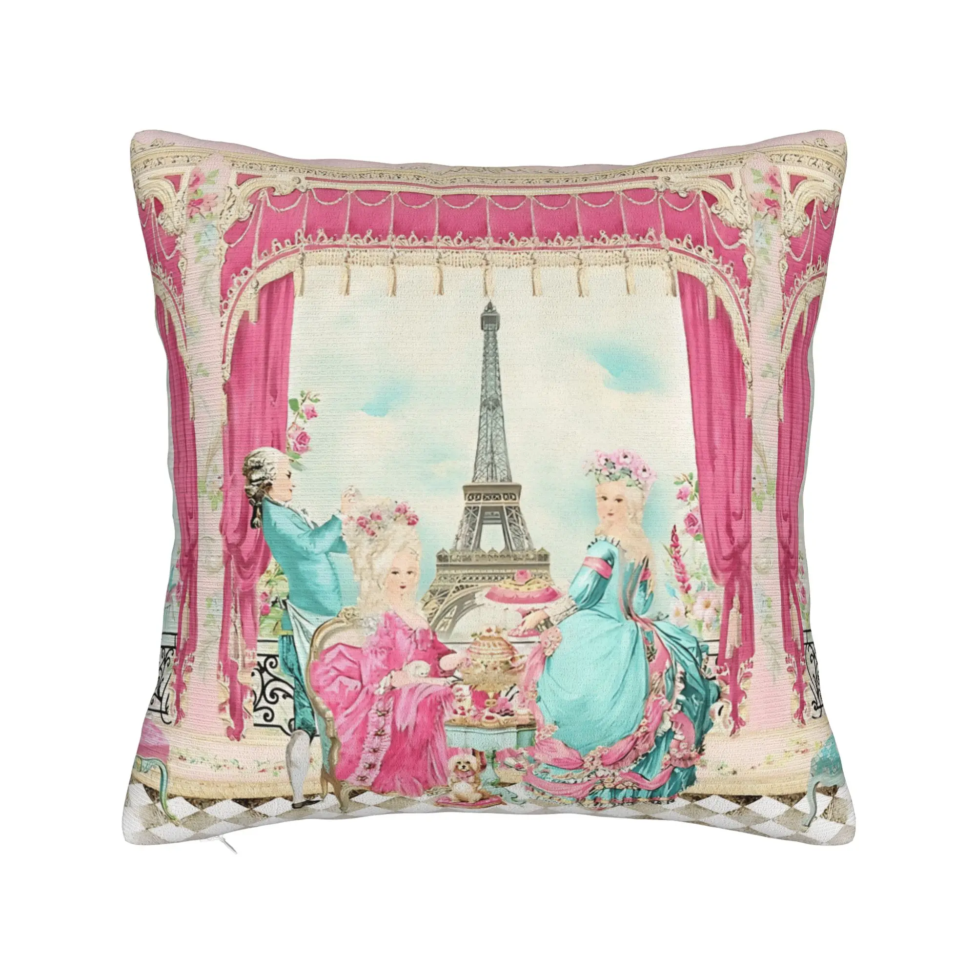 Marie Antoinette Afternoon Tea In French Paris Pillow Cover  Vintage Pillow Case For Couch Birthday Present