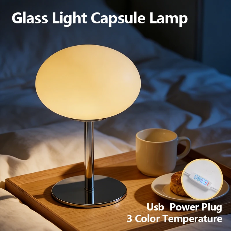 Murano Glass Desk Lamp USB Powered Glass Table Bedside Lamps Light Simple Luxury Glass Lamp with 3 Color Temperature