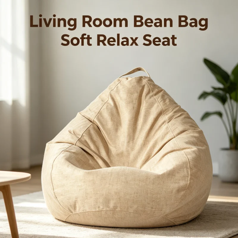 Linen Bean Bag Chair Cover Lazy Sofa Seat Cushion Living Room Bedroom Lounge Floor Pouf Furniture Without Filler