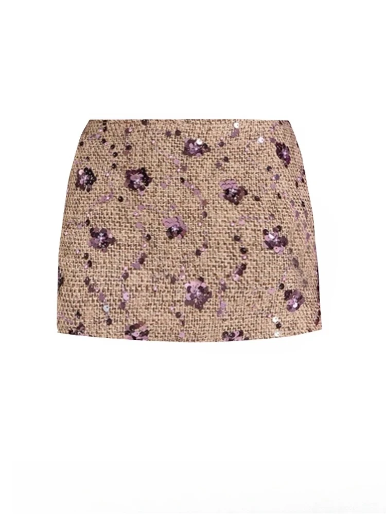 

Pure Desire Y2K Sequin Mini Skirt for Women Autumn Winter Slim Fit Shiny Bodycon Skirt Trendy Designer Style Elegant Party Skirt
