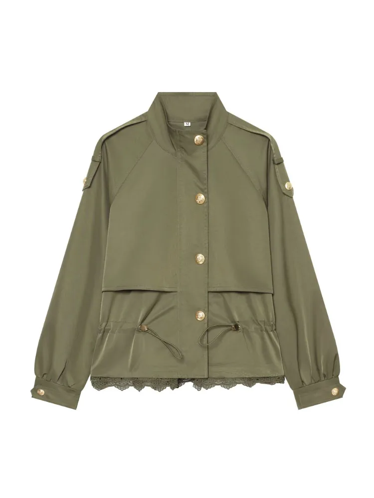 HH Daily Commuter Multi Color Jacket Women Spring Autumn Lace Hem Gold Button City Walk Casual Chic Versatile Comfort Outerwear