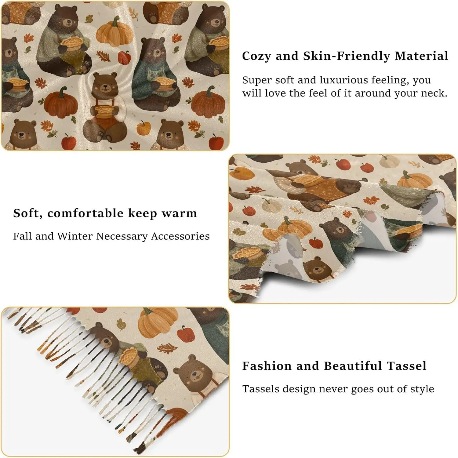 المرأة الشكر الدب اليقطين وشاح الباشمينا يشعر شالات يلتف خريف شتاء دافئ كبير الأوشحة موضة شرابة وشاح طويل