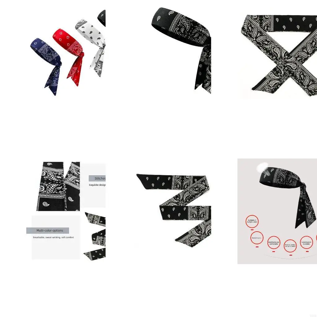 Printed Workout Head Wrap with Elastic Wear Hair Control Daily Use Y08E