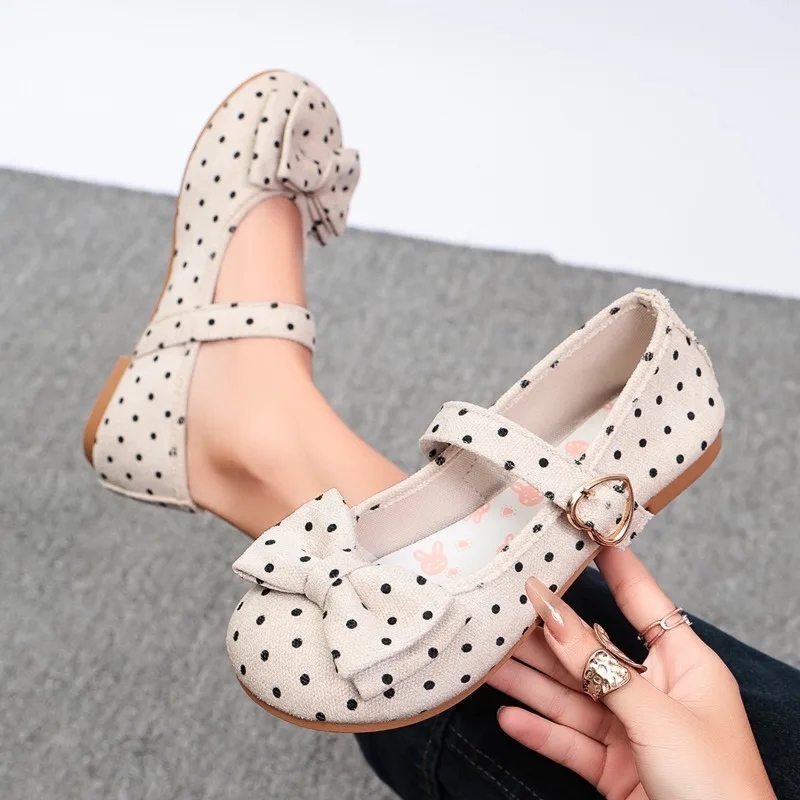 2026 French Style Bow Decor Casual Women's Flats and Loafers Fashion Polka Dot Round Toe Soft Soled Women Shoes  