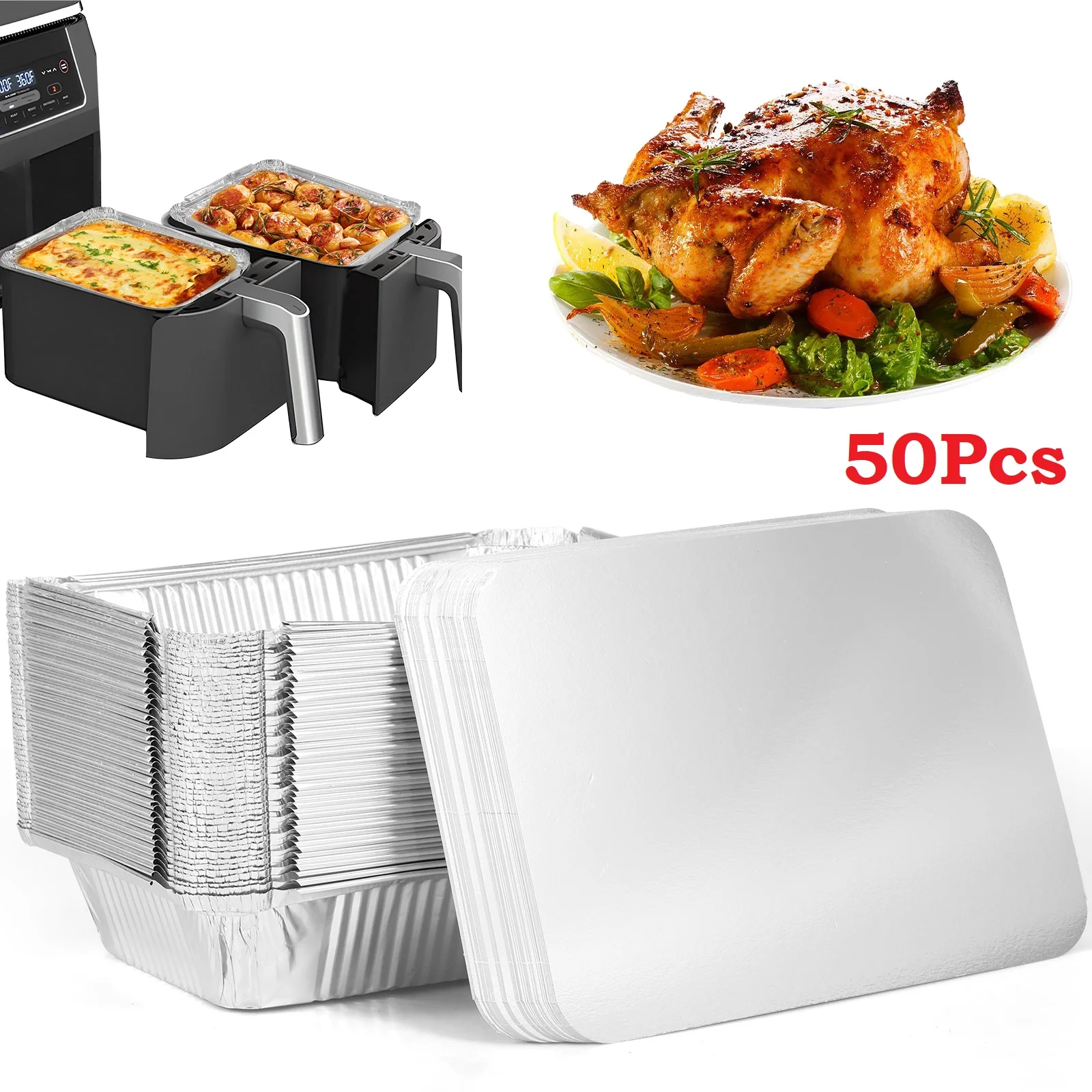 50 Stücke Aluminiumfolie Backblech 1100 ml Antihaft-BBQ-Tablett Lebensmittelbox Aluminiumbehälter Küche Backen Kochen Braten Heizpfannen