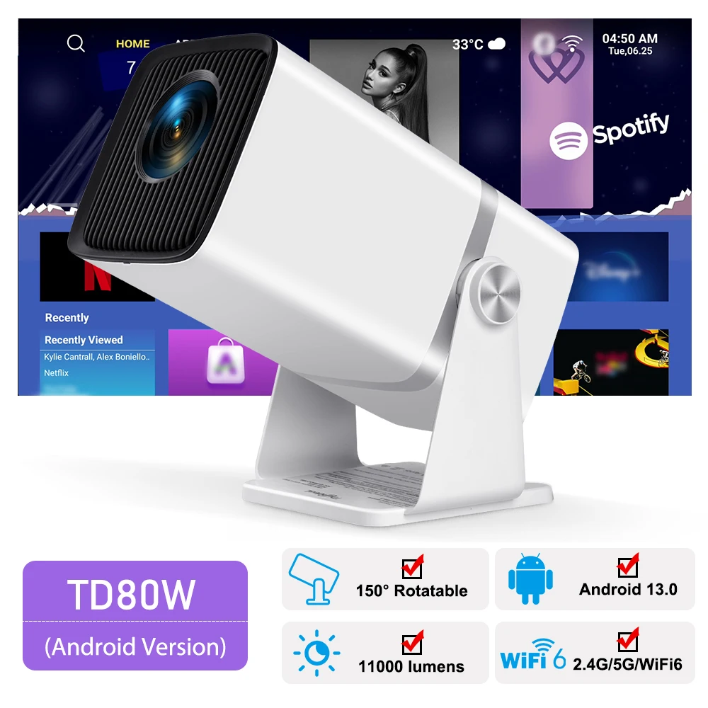 Proyector 4K Full HD FHD TD80W Android WiFi 3D Home Theater TD80 proyector de haz portátil reunión vídeo película PK HY320