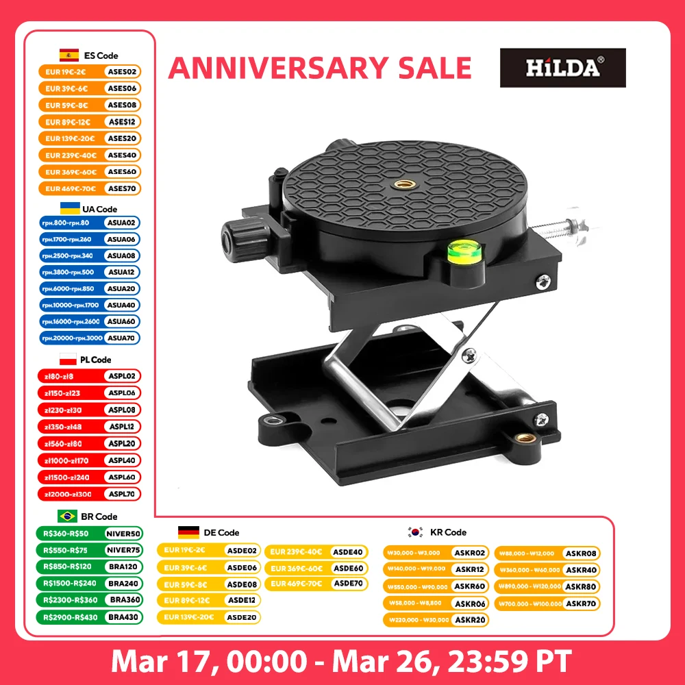 HILDA Verstelbare hefstandaard voor laserniveau 360 graden rotatie Router Heftafel Verstelbare hoogte Laserniveau hefplatform