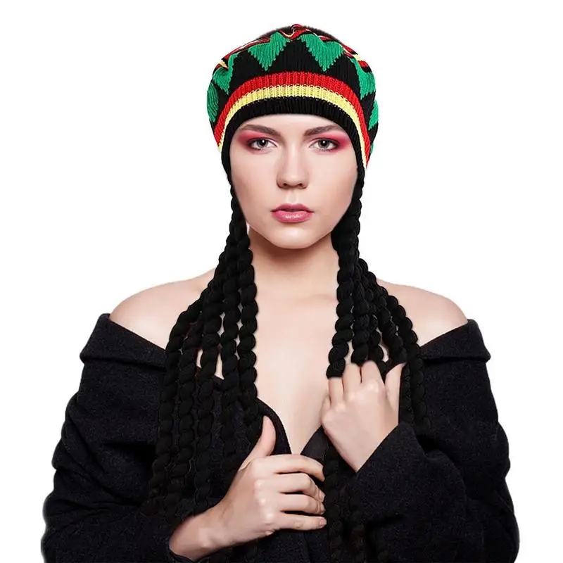 Chapeau Rasta avec Perruque Dreadlock pour Homme, Noir, Accessoires de Costume, Cosplay, Halloween