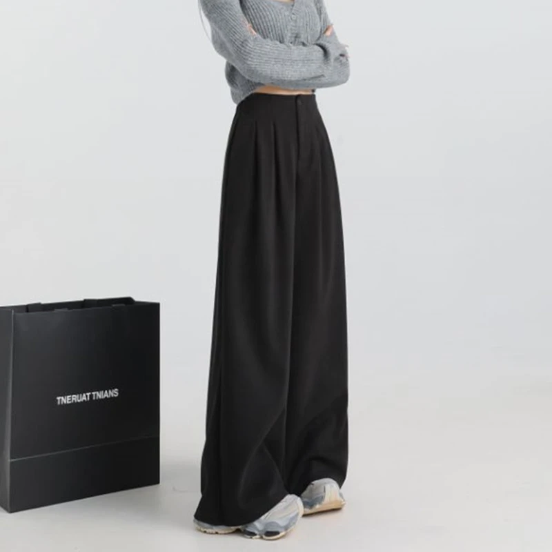 FINEWORDS خمر عارضة عالية الخصر مكتب السراويل النساء أنيقة فضفاضة الصوفية بانت Easymatch كامل طول السراويل واسعة الساق