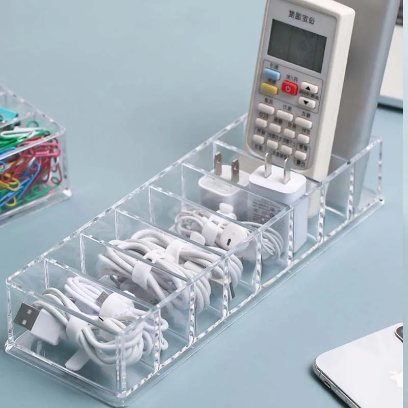 Transparent multi-functional drawer tidying up compartment storage box desktop data charging line earphone storage box dust coll