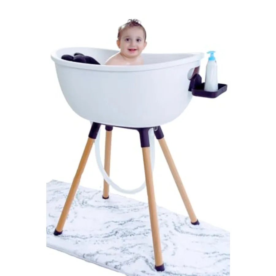 Bañera de Lujo para Bebé con Soporte de Madera, Diseño Ergonómico Convertible de 3 Etapas que Ahorra Esfuerzo