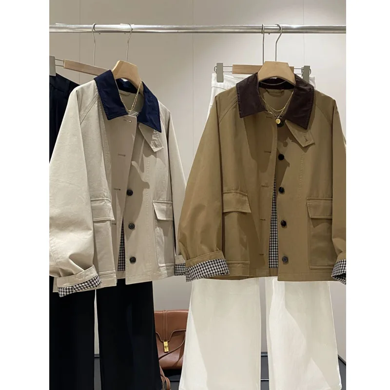 

Короткий женский плащ 2220. Весна и осень. Новый популярный высококачественный топ в стиле ретро.