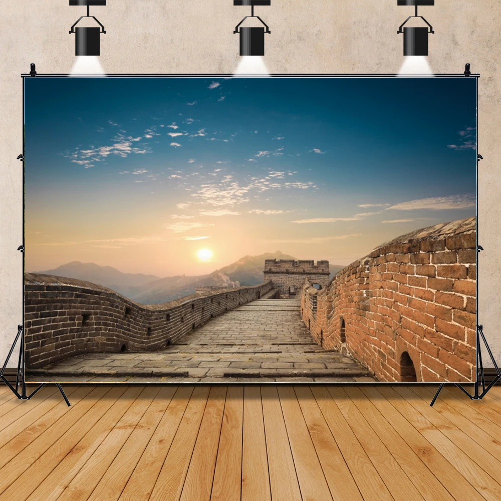 จีน Great Wall ฉากหลังที่มีชื่อเสียงสถาปัตยกรรม Great Wall Vintage กำแพงอิฐพื้นหลังสำหรับครอบครัวอเมริกัน Decor Props