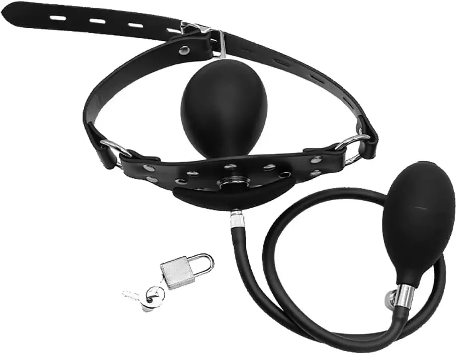 

Inflatable Mouth Gag with Lock Open Mouth Plug Ball Adjustable Bondage Gag Muzzles Strap On BDSM Sex Toy for Fetish Lover