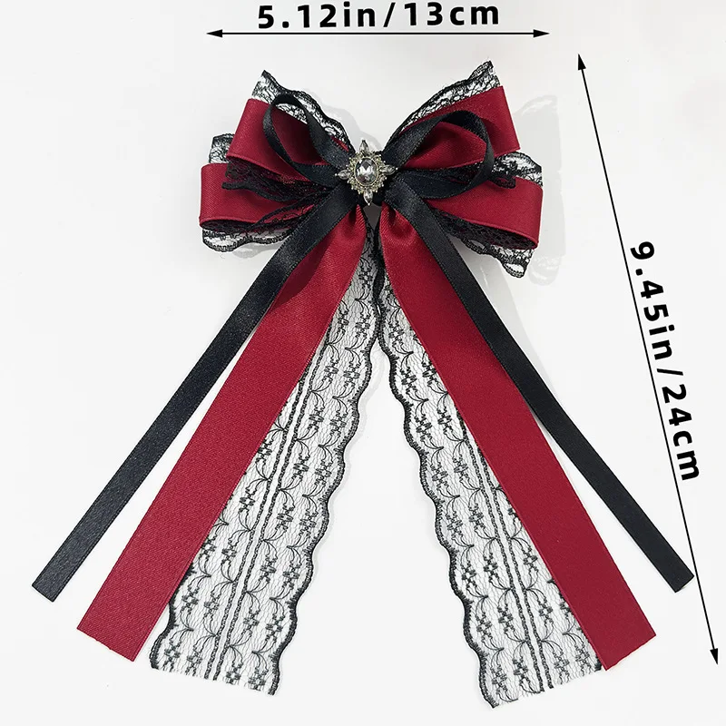 Gotische Schwarz-Rote Spitzen-Satin-Haarspange mit Vintage-Strass-Quaste, Lolita-Haaraccessoires für Alltag, Party und Hochzeit – Detail 1