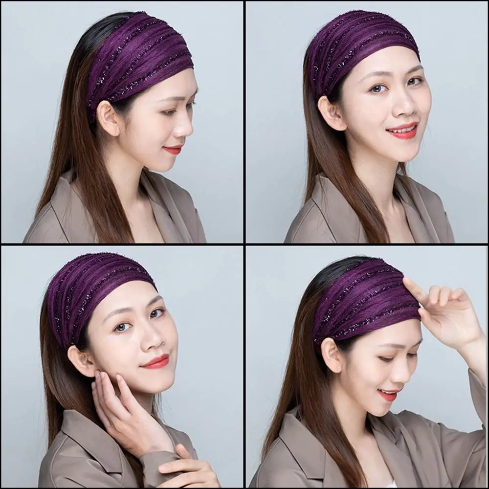 Band Shiny Cloth Shiny Stripe Non Slip Sequin Cover the White Hair Korean Headwear Mesh Hairbands Wide Hair Band Women Headband