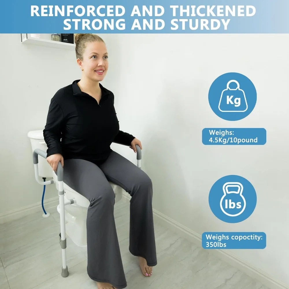 Elevated Toilet Seat with Handles for Elderly - Adjustable Padded Arms - Safety Risers for Standard or Elongated Commode