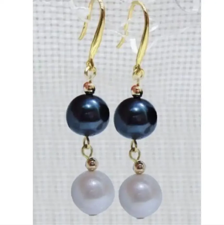 

Pretty Design New Perfect South Sea White + Black Pearl Earrings 14k/20 Gold
