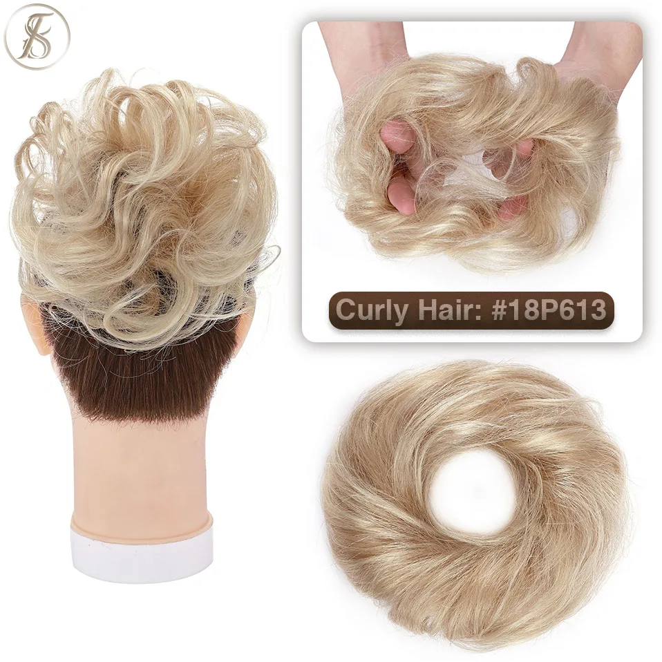 TESS 17g/23g Haar Brötchen Chignon 100% Menschliches Haar Lockiges Haar Elastische Donut Pferdeschwanz-haar Extensions Wrap natürliche Farbe Haarteil – Detail 30