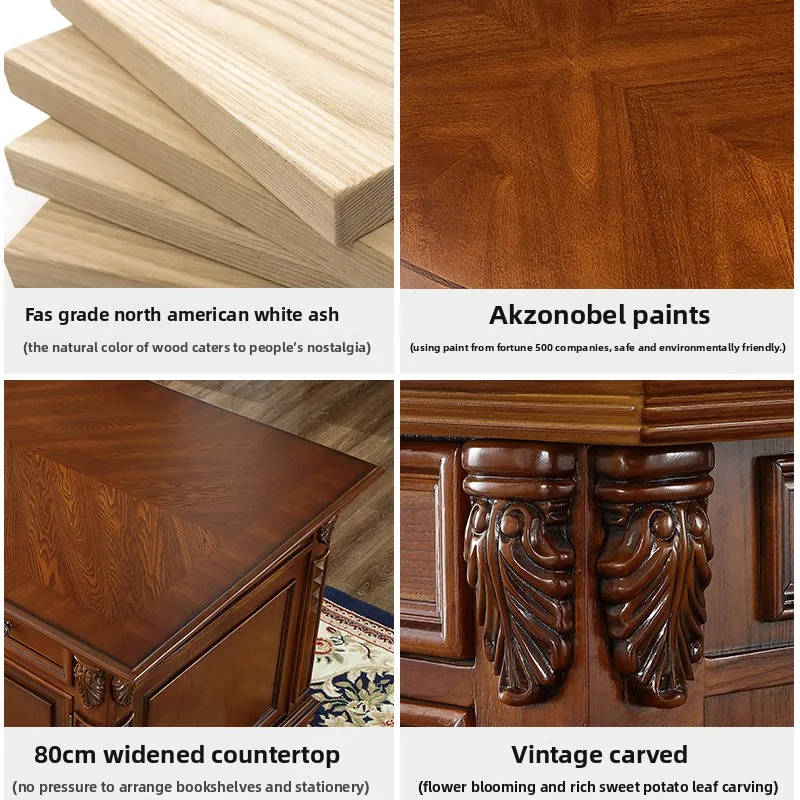 YFY desk retro solid wood painting and calligraphy table European luxury office computer table study furniture set combination