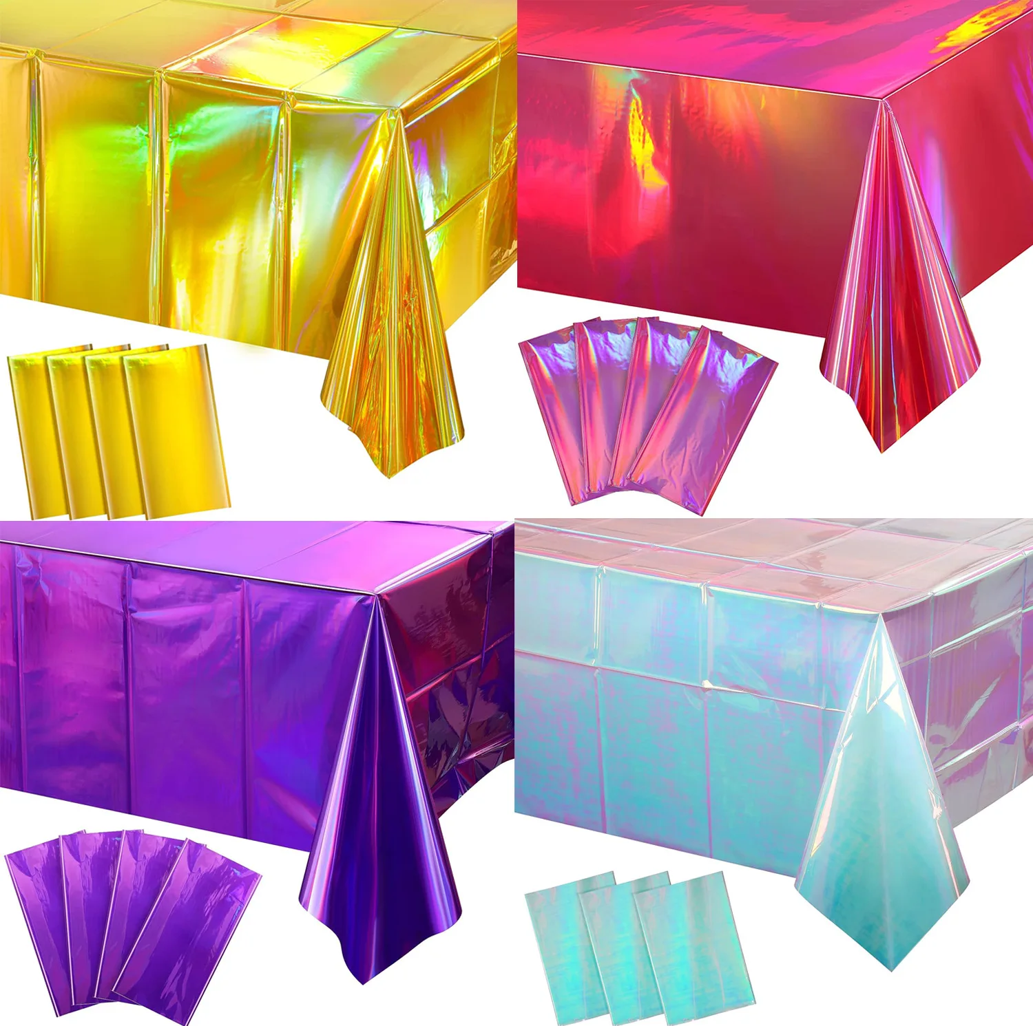 Hot Pink Iridescence Plastic Tablecloth Shiny Foil Metallic Laser Rainbow Rectangle Table Cover for Birthday Wedding Party Decor