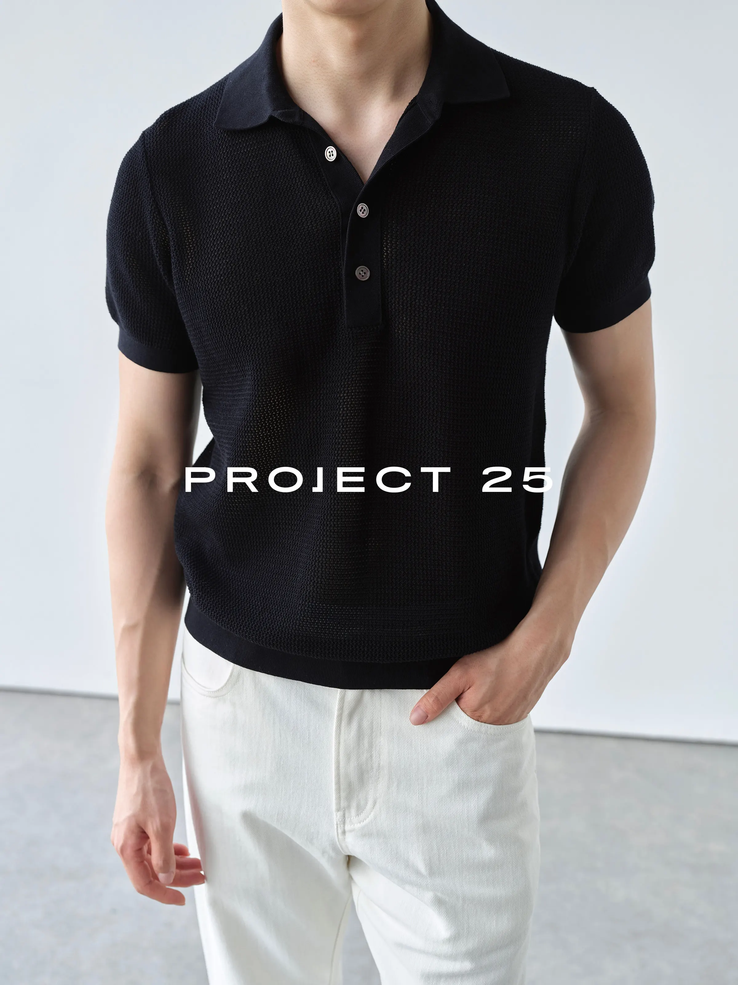 PROJECT 25 Men Knitted Short Sleeve Polo 16 Gauge High Twist Combed Cotton Dry Breathable Old Money