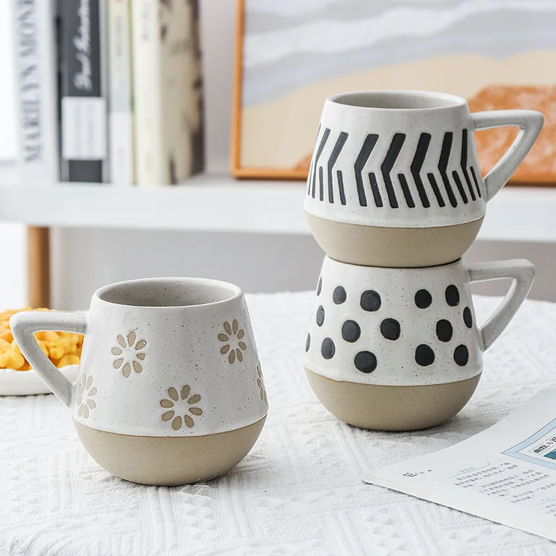 

Polka Dot Embossed Mug, Coarse Earthenware Milk Breakfast Cup, Niche Design Sense, Simple Japanese Creative Coffee Cups