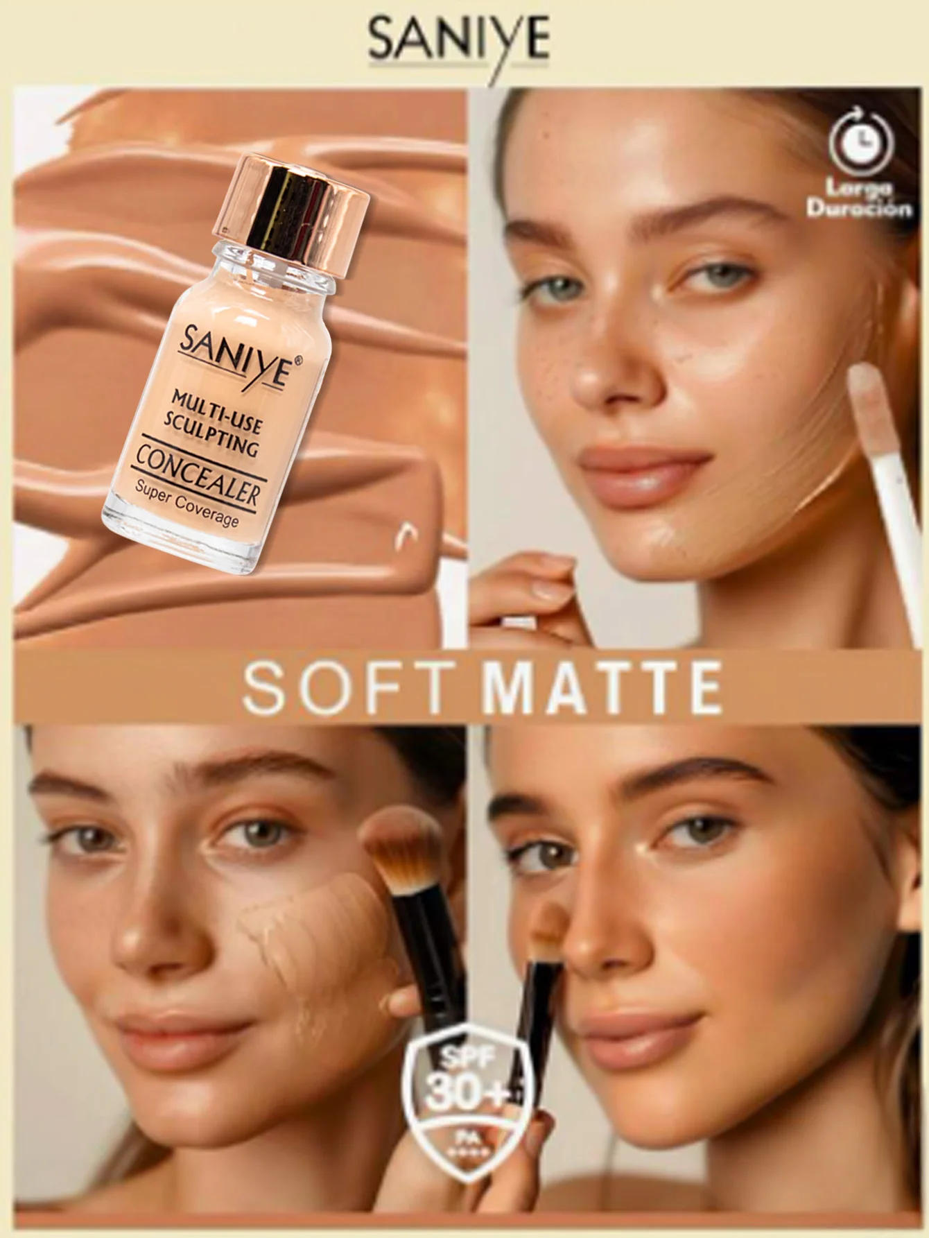 SANIYE Corrector Líquido Multi-Uso - Cobertura Total Mate Suave Larga Duración - Anti-Ojeras, Acné & Manchas - Maquillaje Facial Profesional Para Mujer