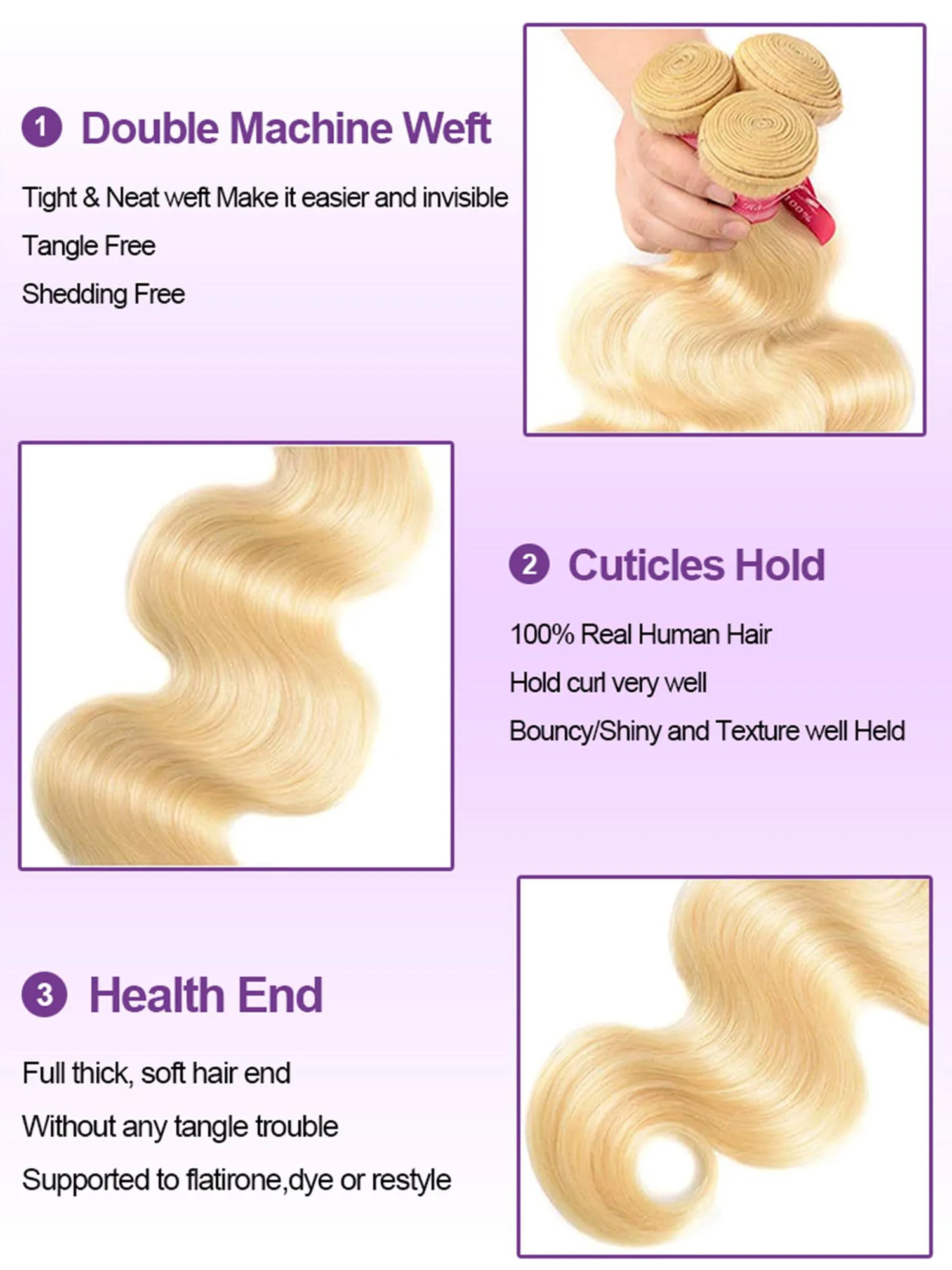 613 Body Wave Bundles Hair Extension Omber Blonde Human Hair Bundles 3/4 Pcs/Lot 100% Human Hair Brazilian Hair Wavy Weave Remy image 2
