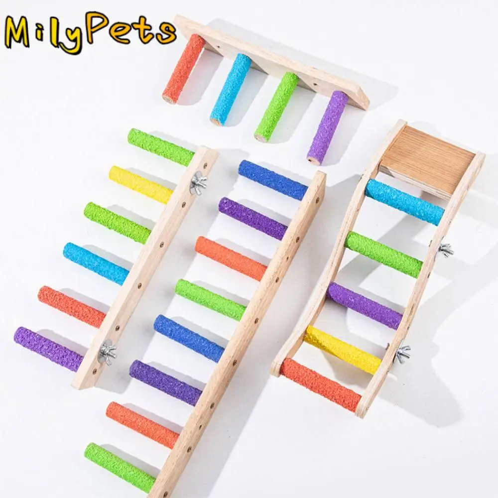

Natural Wooden Pet Bird Steps Grinding Claws Wear Resistant Bird Perch Stand Toy Candy Color Bite Resistant Bird Wood Ladder