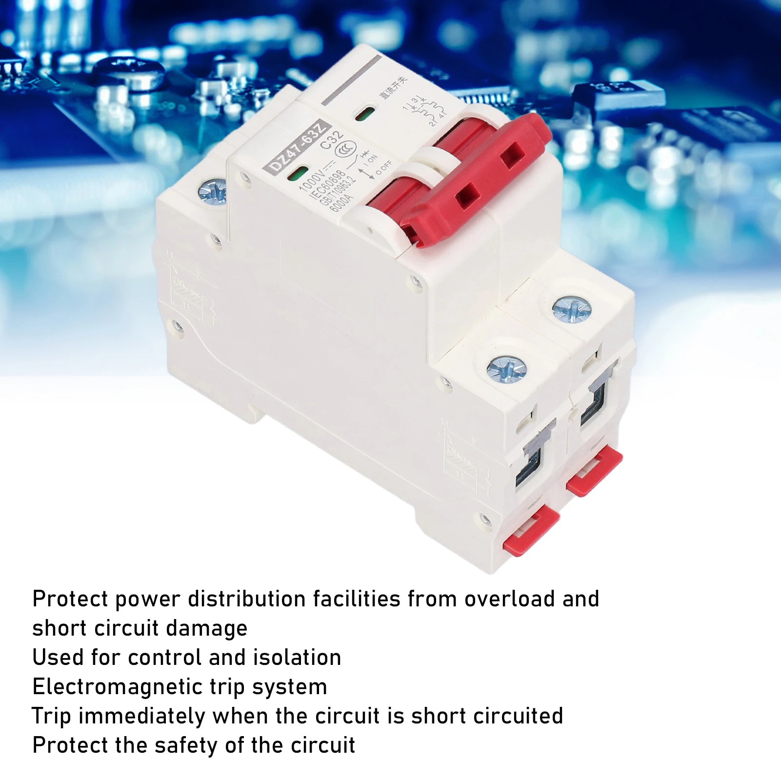 DC Miniature Circuit Breaker 2P Solar PV System Isolator DIN Rail Mount 1000V 16A/20A/32A/40A/50A DZ47-63Z DC Disconnect Switch