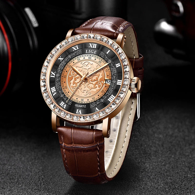 LIGE Diamond Men Watches Women Watch Ladies Wrist Watch Luxury Rhinestone Unisex Bracelet Watches Female Clock Relogios Feminino