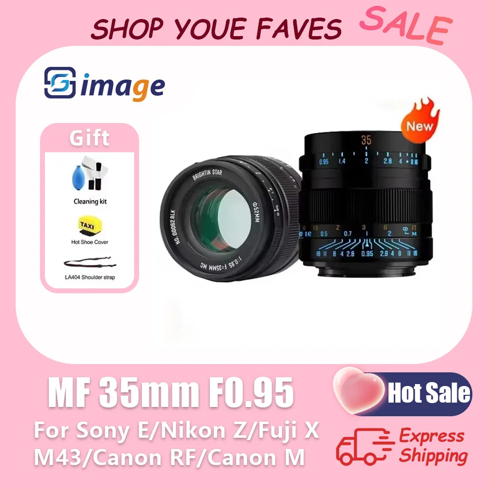

Brightin Star MF 35mm F0.95 APS-C Large Aperture Manual Focus Mirrorless Camera Lens for Fuji X Sony E ZVE10 a6400 Nikon Z Z30
